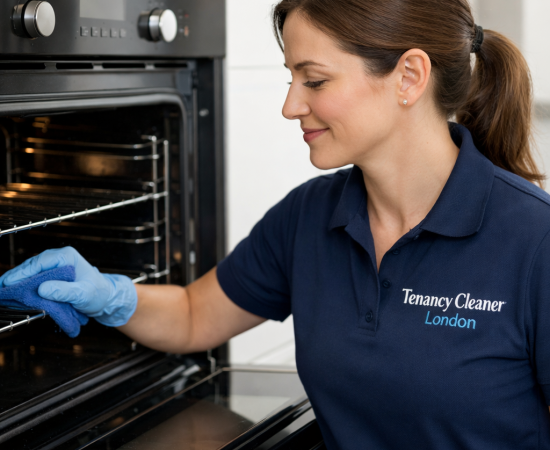 Professional oven cleaning carried out by Tenancy Cleaner London as part of an end of tenancy cleaning service.